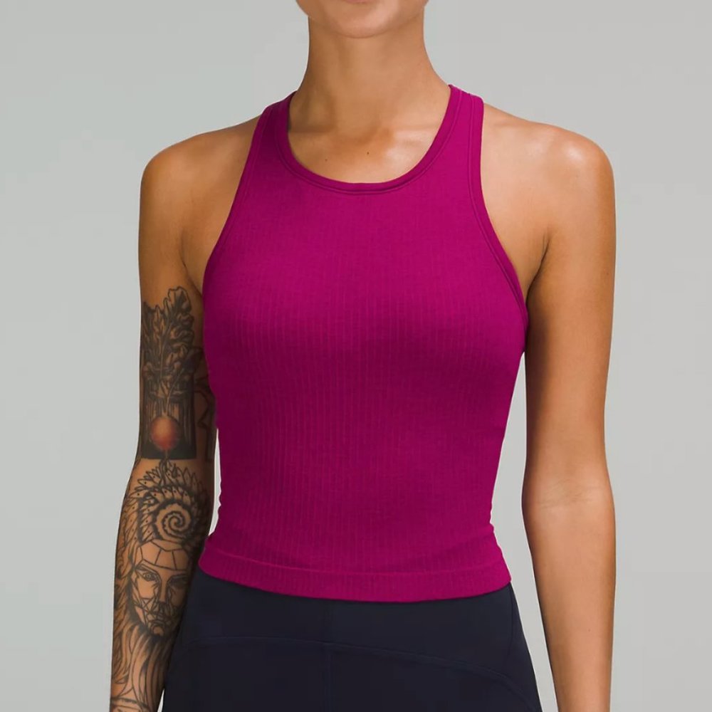 NWT LULULEMON Ebb to Street Cropped Racerback Tank Color Magenta Purple Size 8
